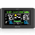 Weather Station Wireless Indoor Outdoor Thermometer: Digital Weather Thermometer with Atomic Clock Temperature Humidity Monitor with Calendar Adjustable Backlight