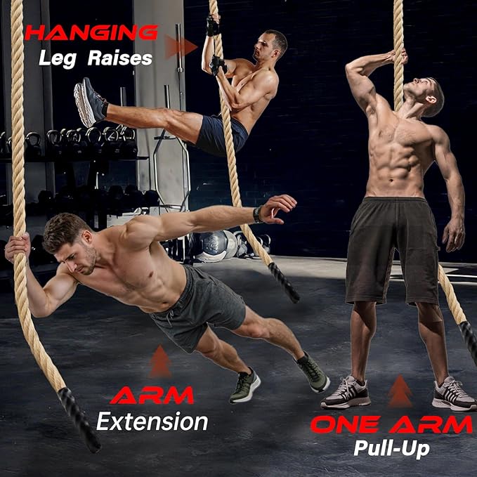 Climbing Rope Gym Workout - 10FT 15FT 20FT 25FT 30FT 35FT Heavy Duty Jute Thick Ropes for Adults Strength Training Outdoor Tree Swing Indoor Home Fitness Exercise - 1.5 Inch