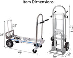 3 in 1 Convertible Hand Truck Dolly, Heavy-Duty Aluminum Hand Truck, 1000 lb Platform / 660 lb Upright Capacity Utility Cart with 10″ Pneumatic Wheels for Warehouse, Factory, Construction