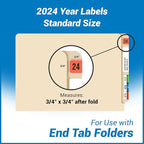 2024 Year Labels, Doctor Stuff 2024 Chart Stickers, Fluorescent Red Color Coded, USA Made Year Stickers for End Tab File Folders, 500 Labels per Roll, 1 Roll, 3/4" x 1-1/2"