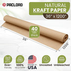 36" x 1200" (100 ft) Natural Kraft Paper Roll – USA Made Non-Toxic, Odorless, 100% Recyclable Brown Wrapping Paper for Shipping, Packaging, Crafting & Gift Wrapping