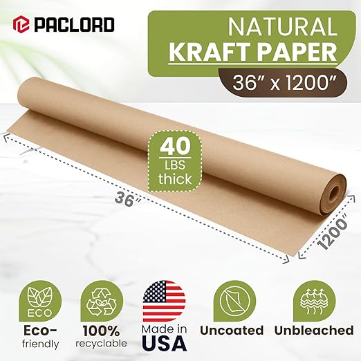 36" x 1200" (100 ft) Natural Kraft Paper Roll – USA Made Non-Toxic, Odorless, 100% Recyclable Brown Wrapping Paper for Shipping, Packaging, Crafting & Gift Wrapping