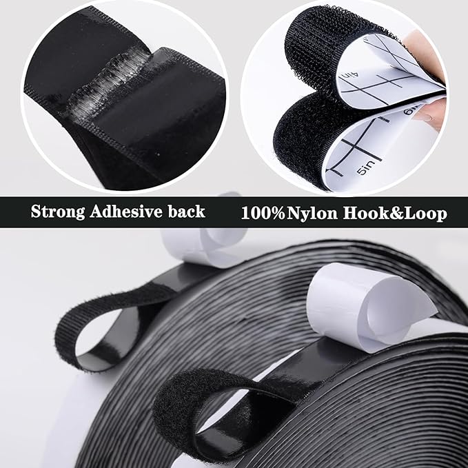 Navona 40Ft x 1Inch Hook and Loop Strips with Adhesive, Heavy Duty Self Adhesive Tape with Back, Strong Sticky Back Fastener Roll for Home, Office, School, Crafting, Black