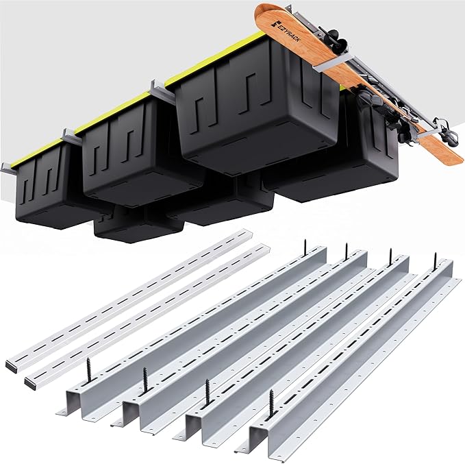 Adjustable Over Head Garage Bin Storage System Tote Lift Pro Overhead Storage Rack – Ceiling Mounted Bin Organizer System – Heavy Duty Ezy Strut & Hat Channel Design – 90" x 25" x 4" (Pack G)