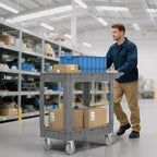 550LBS Utility Cart, 2-Tier 40 * 17 Inch Utility Cart with Wheels,Heavy Duty Service Cart-Lipped Shelves,Ergonomic Storage Handle and Swivel Wheels for Warehouse, Garage, Cleaning,Gray