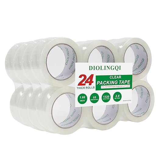 24 Rolls 55 Yards Roll, Total 1320 Yards Clear Heavy Duty Packing Tape for Shipping Packaging Moving Sealing, 2.8 mil Thick, 1.88 inches Wide