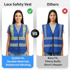 Lace-Mesh Safety Vest for Women & Men - Breathable, High Visibility Vest with Zipper & ANSI Class 2 Reflective Strips