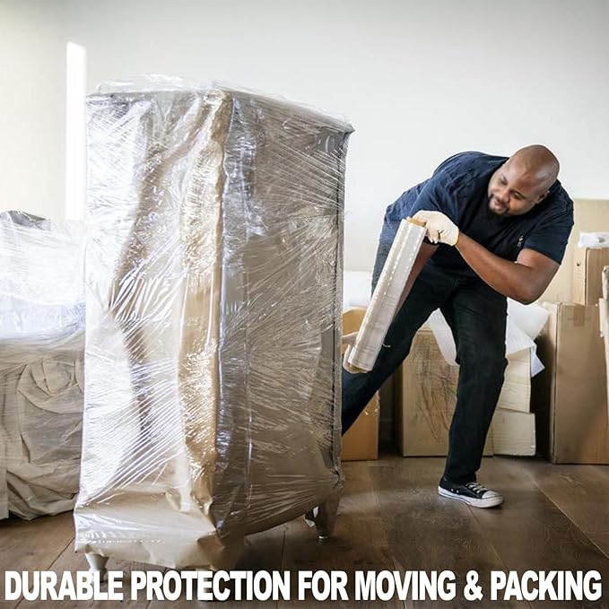 Stretch Wrap Film, 15" x 1000Ft Shrink Wrap Roll with Handles,60 Gauge Stretch Wrap Industrial Strength, Plastic Wrap for Pallet Wrapping Shipping Moving and Surface Protection (12 Pack-5"-80 Gauge)