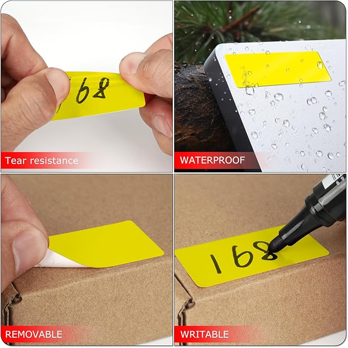 Yellow Rectangle Stickers 2 x 1 Inch Color Coding Labels Vinyl Roll Self-Adhesive Waterproof Removable 500 PCS