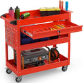 3 Tier Rolling Tool Cart on Wheels, 450 LBS Capacity Tool Cart with Drawers, Heavy Duty Rolling Utility Cart on Wheels, Rolling Tool Work Carts for Garage, Warehouse and Repair Shop,Red