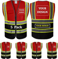 5 Pack Custom Mesh Safety Vest Customized Logo Class2 High Visibility Reflective Vest with Pockets Construction workwear（Red Black，4XL ）