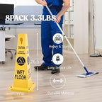 BESEA Caution Wet Floor Signs 8 Pack Heavy Duty Caution Cones to Avoid Slipping When Wet Sign, Yellow 4 Sides Bilingual Printing Avoid Fall Slip Accident for Indoors and Outdoors