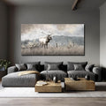 ZHENGYIN Extra Wide Panoramic Elk Canvas Wall Art,Western Deer Meadow Landscape Artwork, Neutral Misty Mountain Scene, Rustic Country Wall Decor for Great Room Living Room, Over Sectional, 29x58 Inch