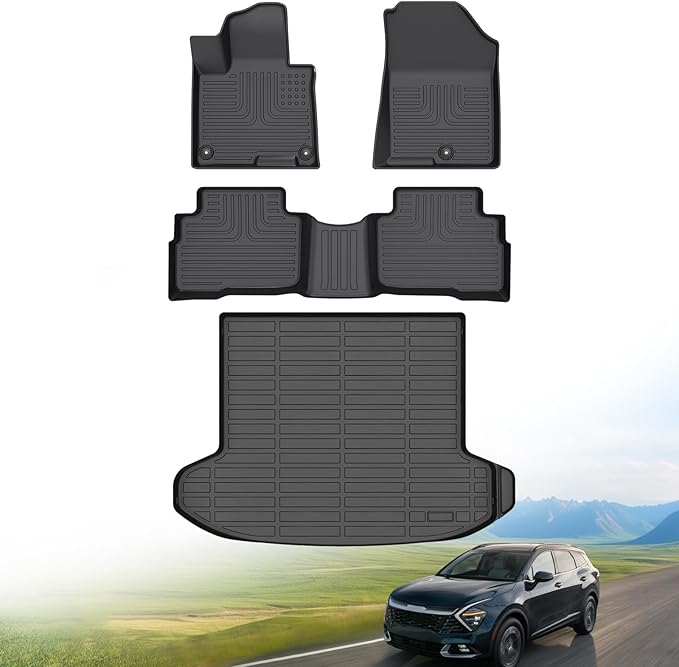 Hutisya-Floor Mats & Cargo Liner Set Fit for Kia Sportage Hybrid 2023-2025 All Weather Protection Anti-Slip & Durable TPE Full Set Liners Automotive Accessories-Black