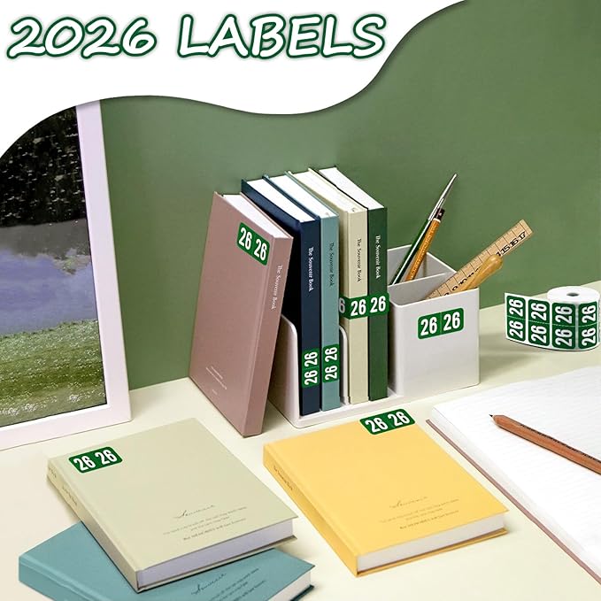 500 Pcs 2026 Year Stickers, Waterproof File Folder Labels, Self-Adhesive Rectangle Tabs for End Folders and Envelopes, Number Tabs, Office and Home Supplies (Green)