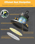 UFO LED High Bay Light 200W 6 Pack, High Bay LED Shop Light 30,000LM 0-10V Dimmable, 5' Cable with US Plug, Hanging Hook, Safe Rope, ETL Listed High Bay for Warehouse Factory Barn Shop