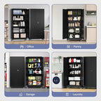 Metal Storage Cabinet with Wheels, Tall Garage Storage Cabinet with 4 Adjustable Shelves and 2 Doors, Lockable Tool Cabinet for Garage Home Office,Gym,School(Black)