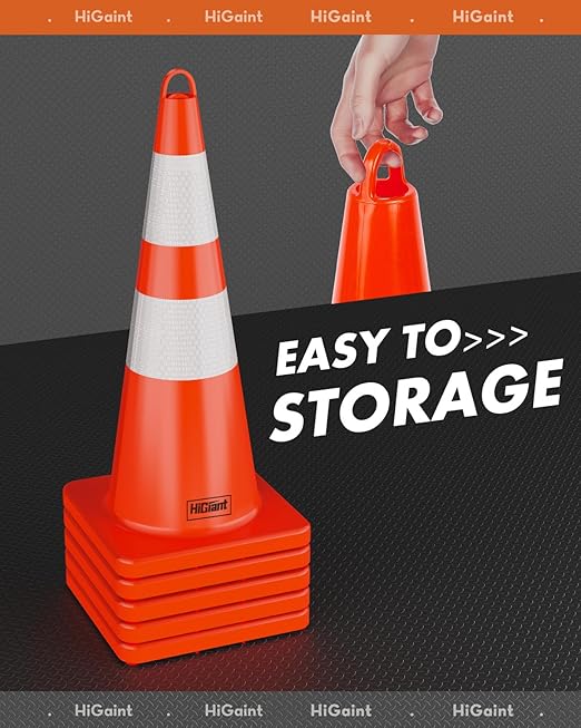 12 Pack HiGiant 28 inch Traffic Safety Cones with Reflective Collars, Sturdy Orange PVC Cones for Road Safety, Parking lot and Driving Training
