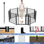 ADAVIN 32 in(H) Garden Fences and Borders,1 Gate+7 Panels Dog Fence Outdoor for Yard, Heavy Duty Iron Metal Animal Barrier Fence, Portable Fence, Flower Garden Fencing,Total 17.7 Ft(L), Black