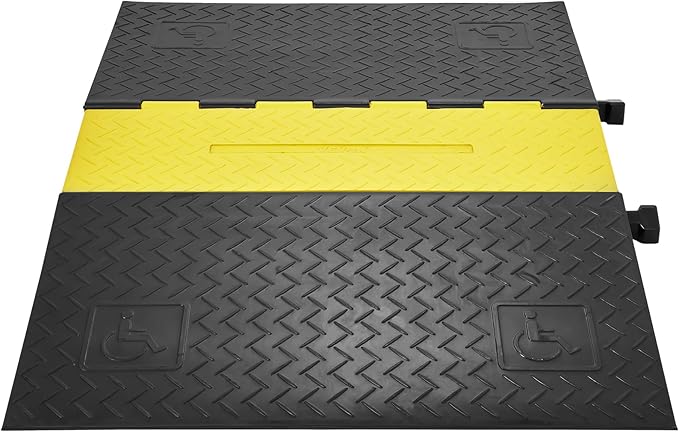 VEVOR 5 Channel Rubber Cable Protector Ramp, Heavy Duty 22000 lbs/axle Capacity Wire Hose Cord Cover Ramp, ADA Compliant Driveway Road Hump, Traffic Speed Bump w/Flip-Open Top Cover
