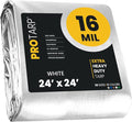 PROTARP Extra Heavy Duty 16 Mil Tarp Cover, Waterproof, UV Resistant, Rip and Tear Proof, Poly Tarpaulin with Reinforced Edges for Roof, Camping, Patio, Pool, Boat. (White 24′ X 24′)