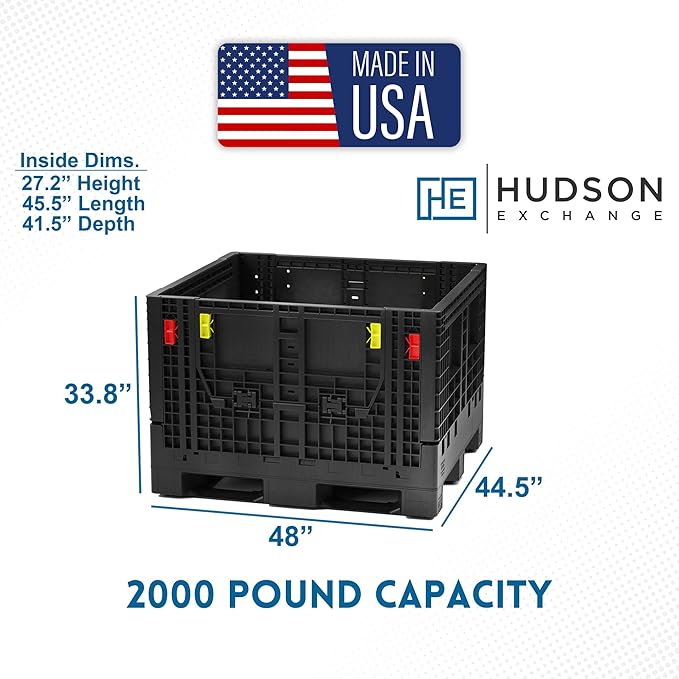 Hudson Exchange 48 x 45 x 34" (2000 lb Capacity) Collapsible Bulk Container With Access Doors, Black
