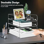 Stackable Paper Trays, 4 Tier Desk File Organizer, Document Letter Tray for Office Supplies, Magazine
