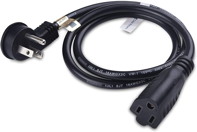 Cable Matters 2-Pack Low Profile Flat Plug Extension Cord (Power Extension Cable) 3 Feet (NEMA 5-15P to NEMA 5-15R)