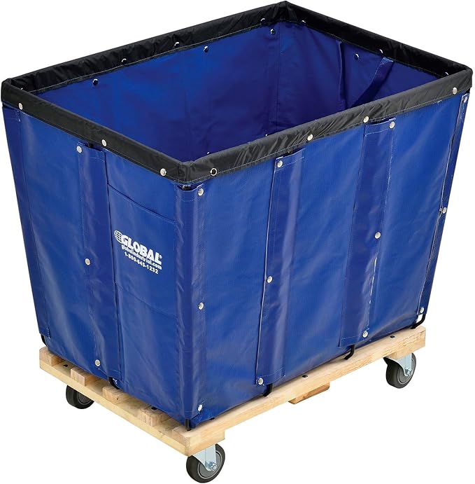Global Industrial 12 Bushel, Blue Vinyl Basket Bulk Truck, Unassembled, 36" L x 26" W x 33-1/2"H, Rolling Laundry Cart, Commercial Material Handling Cart with 4" Casters