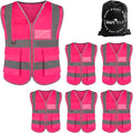 Safety Reflective Work Vest 6 Pack for Men and Women with 8 Pockets and Zipper High Visibility Construction Outerwear