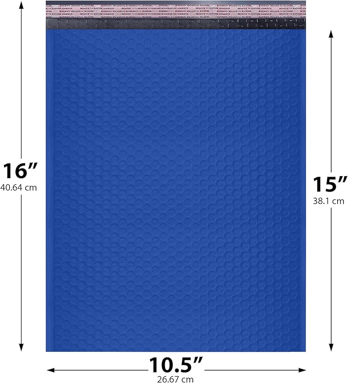 Royal Blue 10.5x16 Inch Large Poly Bubble Mailers #5 | Padded Envelopes with Self Seal | Air Lined Cushioned Bubble Mailer | Usable Size 10.5x15 | 100 Pack Bulk | Lightweight shipping Bags