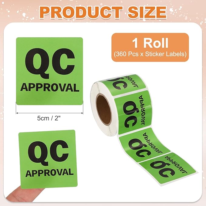 PATIKIL 360 Pcs 1 Roll QC Approval Labels, 2 Inch Square Inventory Control Adhesive Round Labels Food Service Quality Control Stickers for Warehouse Management Inspection, Light Green
