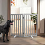 ZJSF Freestanding Indoor Dog Gate for House Foldable Wood Puppy Gate for Doorways Pet Gate for Stairs Extra Wide Pet Fence, Grey, 32" Height 2 Panels