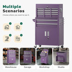Greenvelly Tool Chest, 8-Drawer Rolling Tool Chest with Hooks and Lockable Wheels,Metal Storage Detachable Top Tool Box with Lockable Wheels for Garage,Workshop,Art Studio(Purple)