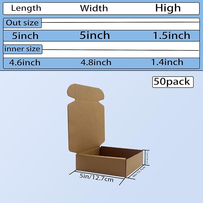5x5x1.5 inch Small Shipping Boxes 50 Pack, Brown Corrugated Cardboard Mailer Boxes Bulk for Packaging Business Mailing Gift，Mini Mailer Boxes for Packaging Supplies Business Present
