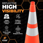 Xpose Safety 36 Inch Orange Traffic Cones with 6" & 4" Collars - Bulk Full Pallet 252-Pack - Multipurpose PVC Plastic Safety Cone for Parking, Soccer, Caution, Kids and Construction - DOT Approved