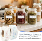 1200 Pieces Removable Food Labels Stickers, 2 Rolls 1x3 Inch Freezer Labels for Food Containers, No-Residue, Easy Clean, Waterproof & Oil-Resistant Food Storage Labels for Kitchen Restaurants