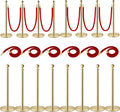 8PCS Gold Stanchion Posts with 5FT Red Velvet Ropes, Stainless Steel Crowd Control Barriers with Ball Tops, Elegant Queue Stanchions for Red Carpet, Party, Wedding, Theater & Exhibition