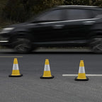 Fluorescent Orange/Green PVC Traffic Cones, Heavy Black Base Parking Lot Cone Structurally Stable Weatherproof Road Construction Safety Cones (4, Yellow, 12" Small)