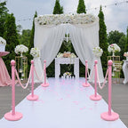 Ferraycle 4 Pcs Stainless Steel Stanchions Post Queue 38 Inch, 5 ft Velvet Rope Carpet Ropes and Pole, Control Barriers for Wedding Birthday Party Decoration Sand Injection Hollow Base Set (Pink)