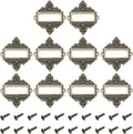 uxcell 10 Pcs Metal Label Holder, 2.2 x 2.4 Inch Small Vintage Card Frame Tag Floral Lace Label Holder with Screws for File Boxes Drawers Door Cabinet Book Shelves, Bronze Green