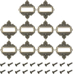 uxcell 10 Pcs Metal Label Holder, 2.2 x 2.4 Inch Small Vintage Card Frame Tag Floral Lace Label Holder with Screws for File Boxes Drawers Door Cabinet Book Shelves, Bronze Green