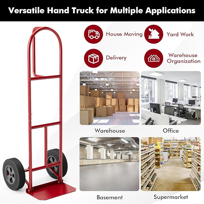 Goplus Hand Truck, P-Handle Hand Truck Dolly with Vertical Loop Handle, 10” Wheels, 15” x 9” Foldable Nose Plate, 660 LBS Capacity, Heavy Duty Metal Dolly Cart for Lifting, Moving, Delivery, Stairs