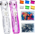 Reusable Portable Paper Clam Clip Dispenser, 40 Sheet Capacity-2Pcs, 100 Metal Refill Clips (50 Silver + 50 Color) for Home School Desk Office (Purple and White)