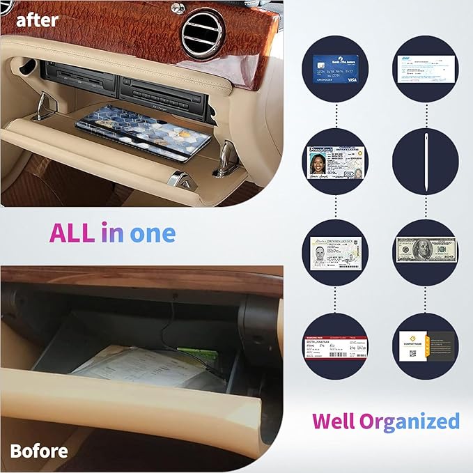 Car Registration and Insurance Card Holder, RFID Blocking Leather Auto Car Document Holder,Vehicle Glove Box Driver License Card Document Organizer for Men Women-Geometric Gold Marble