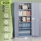 SUNCROWN 72" Metal Storage Cabinet - Heavy-Duty Metal Garage Cabinet with 4 Adjustable Shelves & 2 Doors for Tools, Office, Home, Workshop,Cement Grey