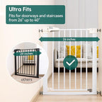BABELIO Safety Gate Door Fits for Stairs, Narrow and Wide Doorways with Auto Close, Easy Install, No Drilling, Pressure Mounted for Baby, Child, Pets, Dog/Puppy, 26''-40'', White