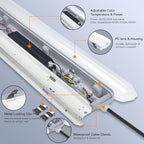 JTT 4FT LED Vapor Tight Light, 60W/50W/40W IP65 Waterproof LED Outdoor Indoor Shop Light 6000K/5000K/4000K CCT, Vapor Proof Fixture for Garage Shop Basement Barn Car-Wash, 4-Pack ETL Listed