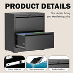 Lateral File Cabinet with Lock, 2 Drawer Filing Cabinet, Metal File Cabinets for Home Office, Steel Heavy-Duty Filing Storage Cabinet for Letters/Legal/A4 (Require Assembly, Black)