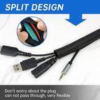 Split Braided Cable Sleeve，Flexible Wire Loom Tubing, Automotive Cord Protector Pet Proof, Cable Management for Computer TV Electric Wires Harness 16ft (Black, 8mm（5/16")
